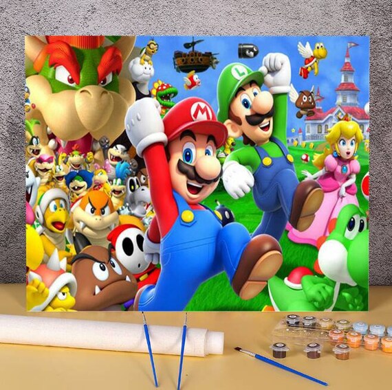 Mario Paint by Numbers Kit for Kids Acrylic Paints 40X50 DIY Etsy