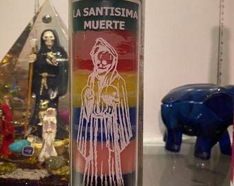 veladora santa  muerte  7 colores preparada y lista