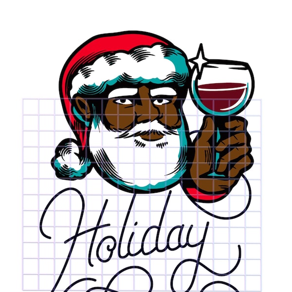 Holiday Cheers And Smiles All Year, African American Santa, Black Santa Claus, Funny Wine Christmas PNG