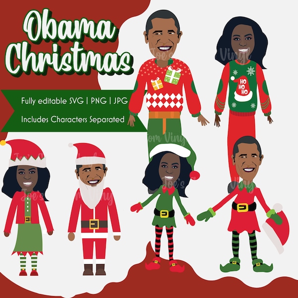 Obama Christmas, Michelle Barrack Obama, African American Christmas, Black Santa, Ornament,SVG, PNG, 100% Free For Commercial Use
