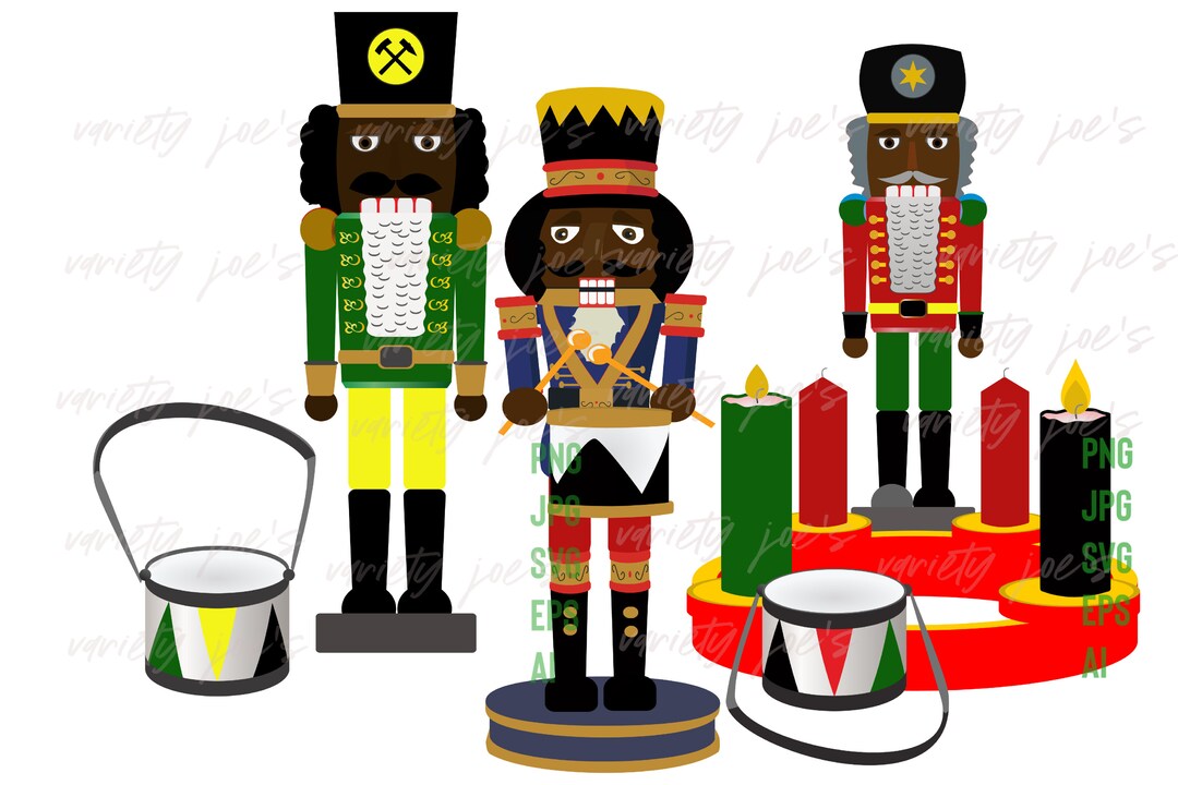 African American Christmas Nutcracker on Ice SVG Clip Art, Black Santa ...