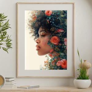 Melanin Bloom Wall Art Print | Afro Woman Portrait | Black Girl Magic Decor | African American Printable Art | Bold & Local
