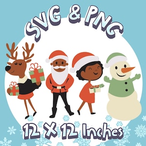 Afroamerikanischer Weihnachtsmann und Freunde Urlaub SVG & PNG | 30x30cm | Weihnachten Clipart | Weihnachtsmann, Rentier, Schneemann | Digitaler Download