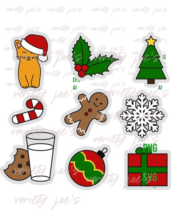 Christmas Tree Ornament Cookies Cookies Candy Canes Milk Snowflake Stickers  SVG Cutouts 