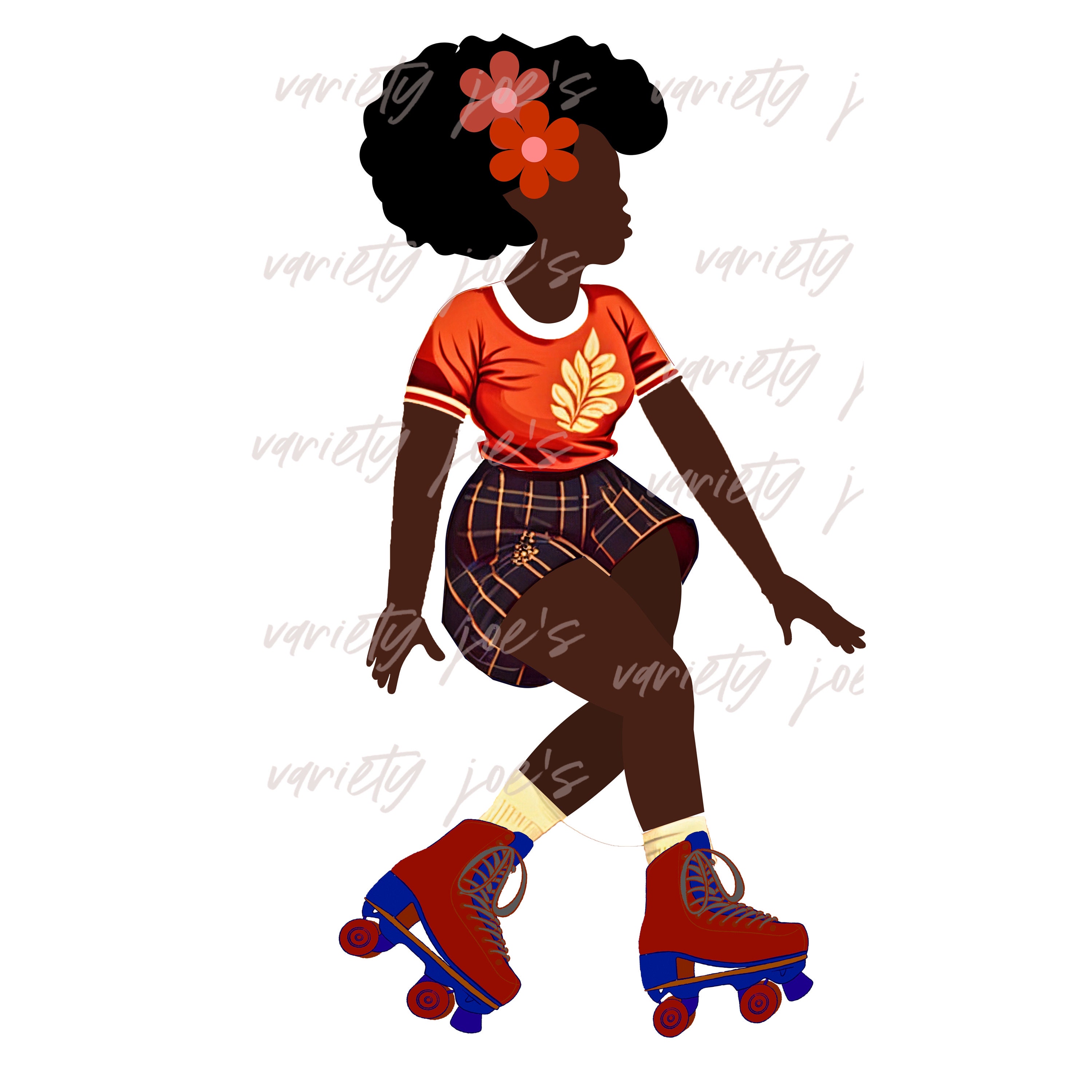 Skater Girl Afro Groove Roller Skate Retro 80s 70s Disco Funk Star PNG