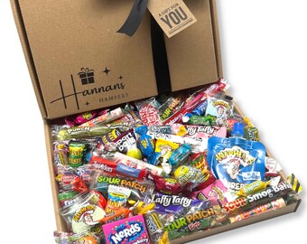 Personalised 30-150 Pce American USA Candy Sweet Gift Box Hamper Selection Birthday Bouquet Treat Present  | Valentines Gift