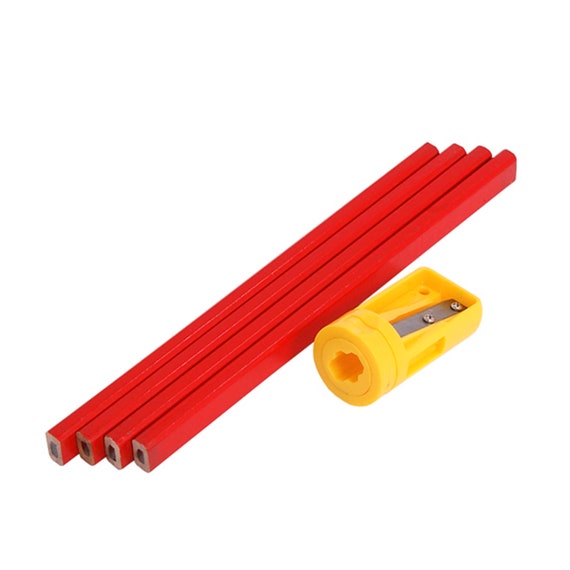 5 Piece Carpenters Pencils and Sharpener Pro Quality Joiners