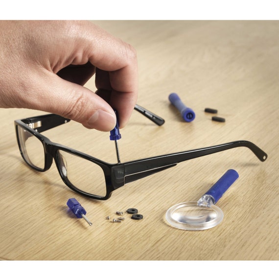 15 Piece Set Eyeglass Repair Kit Set Includes grommets magnifier neck cord  screws nose pads ear pads screwdrivers and screwdriver handle