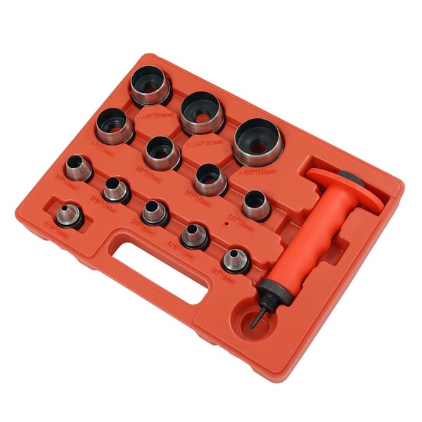 13 en 1 Hollow Punch Set dans un étui de transport moulé pour couper en caoutchouc plastique Feutre mousse et cuir Hobby Craft Modèle kit d’outils métrique et impérial