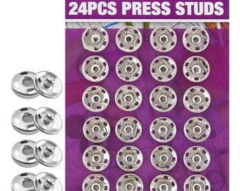 24er Pack Rostbeweis Druckknöpfe Druckknöpfe Nähen Handwerk Metall Silber Nickel Größe 24 Stück Set für alle Nähprojekte & Handwerk