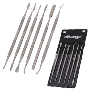6 Piece Stainless Steel Wax Carving Tool Set PLUS Storage Pouch Ideal for Sculpture Work with Clay Ceramics Wax and other soft materials