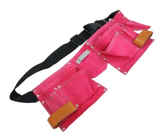 Heavy Duty Genuine Leather Pink Leather Tool Belt 9 Pockets Metal Tape Measurer Clip And Leather Hammer Loops Tool Belt Toolbelt DIY tool