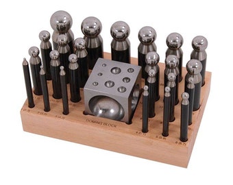 25 pièces Doming Punch & Block Set avec support en bois Steel Doming Block Poinçons Dapping Craft Jewelry Making Metal Working Shaping Tool Kit