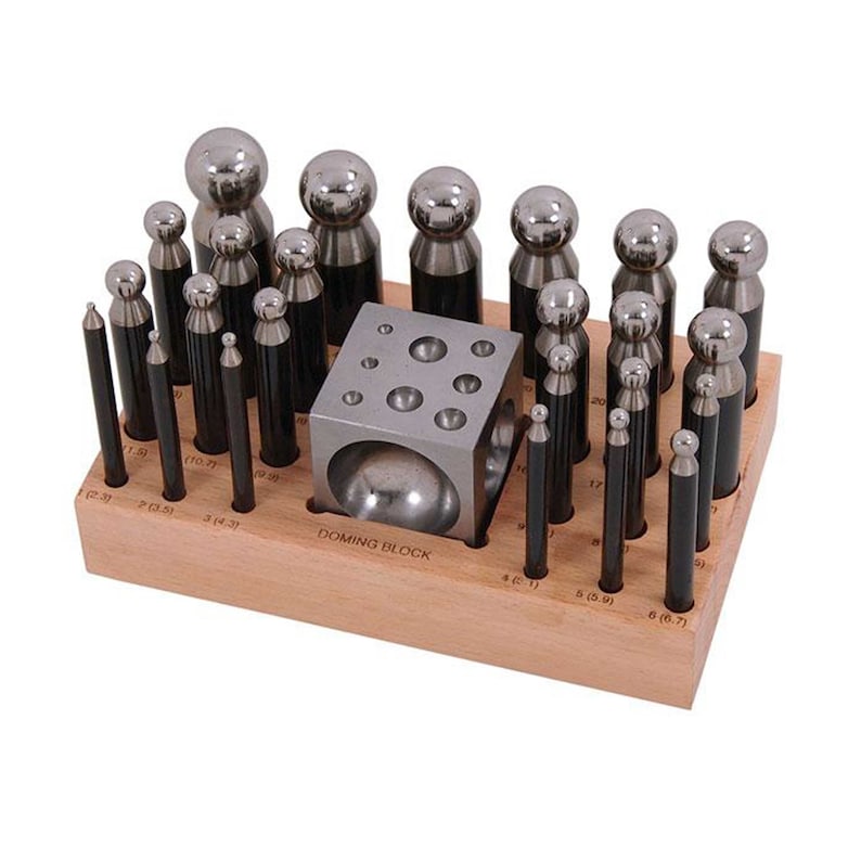 25 Piece Doming Punch Block Set With Wooden Stand Steel Doming 25 Piece Doming Punch Block Set With Wooden Stand Steel Doming