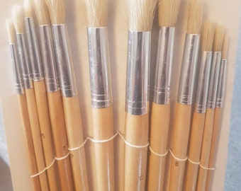 Ensemble de 12 pinceaux à tête ronde pour artistes assortis avec manches en bois Tailles imprimées 1 à 12 Set Artist Craft Painted Models Brush Set