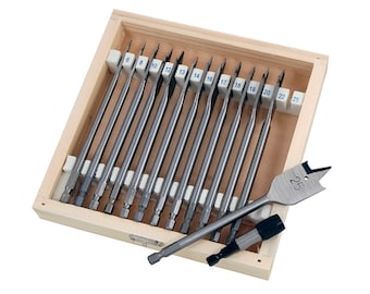 14 Piece 6 8 10 12 13 14 16 17 18 19 20 22 25mm Wood Spade Flat Wood Drill Bits Set With Extension Bar wooden Storage Box And Quick Adaptor