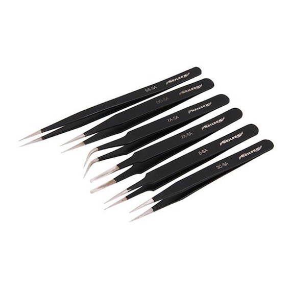 Epoxy Coated Heavy-duty Tweezers Set 6 pc Stainless Steel Non-Magnetic  Utility Watchmakers Tweezers Set