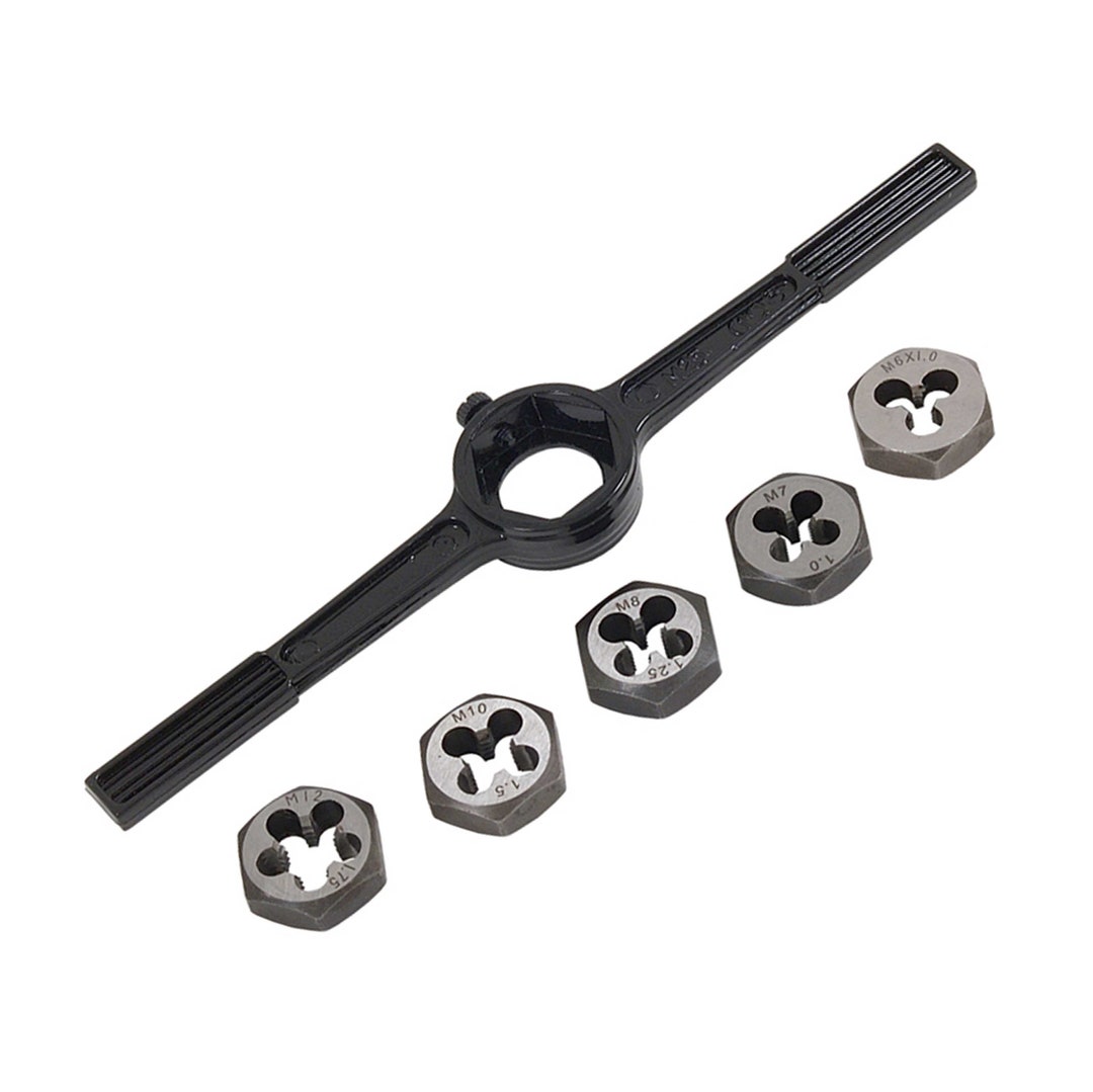 6 Piece Die Wrench Set 1 Inch Die Holder & 5 M6 M7 M8 M10 M12 Hexagon