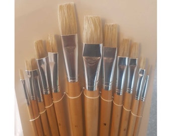 Ensemble de 12 pinceaux à tête plate pour artistes assortis avec manches en bois Tailles imprimées 1 à 12 Set Artist Craft Painted Models Brush Set