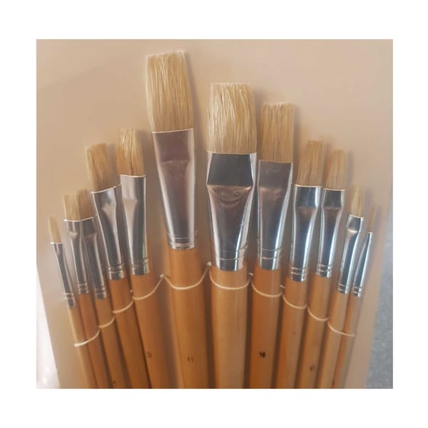 12 Piece set FLAT HEAD assorted artists paint brushes with wooden handles Imprinted sizes 1 to 12 Set Artist Craft painted Models Brush Set