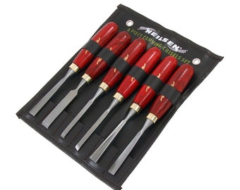 6 Piece Carving Wood Chisel Set In Storage Wallet V-Tool Gouge Skew straight Chisels Carpentry tools small detail And Large carving projects