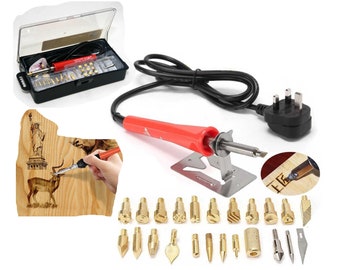 25 Piece Set 30W 240V Pyrography Wood Burning Pen Patterns brass tips Art Wood Marking Drawing Leather Cork Craft Wood burner Detailer Kit