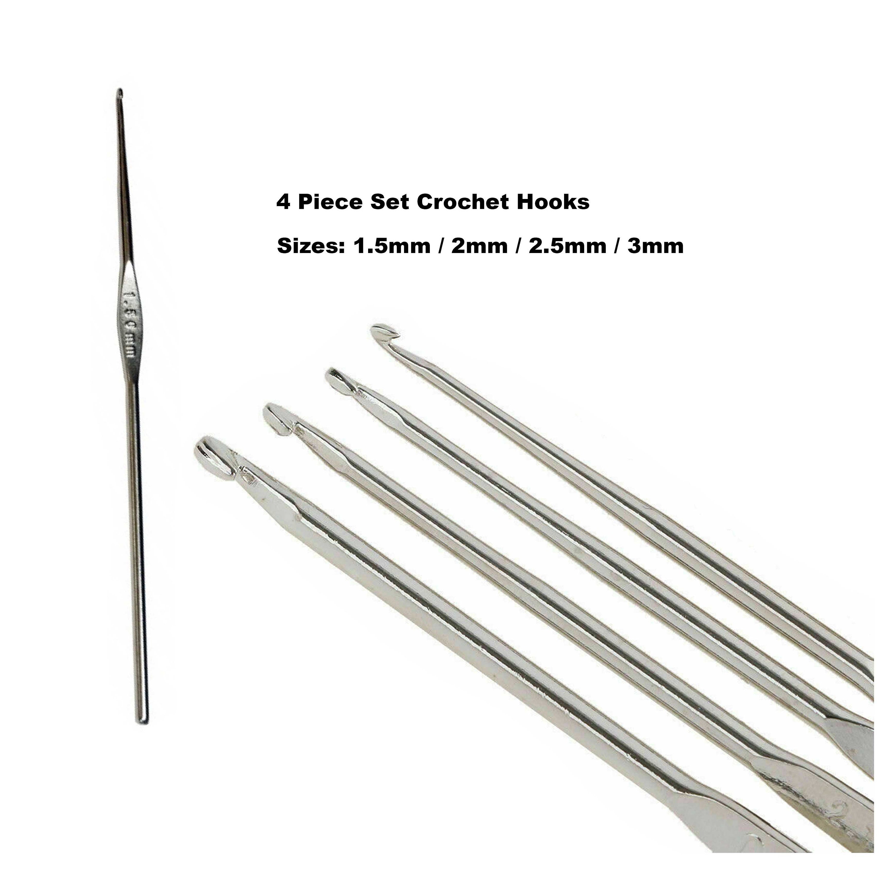 4 Pack Piece 1.5MM 2MM 2.5MM 3MM Nickel Plated Metal Crochet Hooks Knitting  Needles Set Intricate Crochet Yarn Beadwork Tool Smooth Hooking 