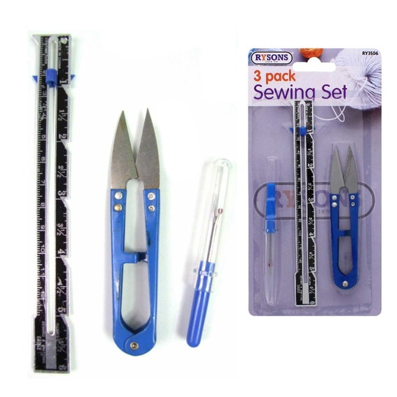 3 Piece Sewing Sewn Stitches Remover Set Unstitching Tool and Cover Seam  Ripper Thread Trim Stitch Scissor Metal Sewing and Knitting Gauge 
