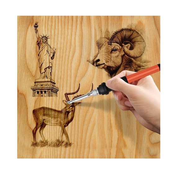25 Piece Set 30W 240V Pyrography Wood Burning Pen Patterns Brass