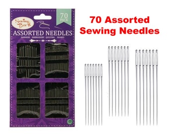 70 Piece Pack Assorted Hand sewing needles including darners embroidery quilting sharps General Eye Sew Sewing Needles Needle Needlework Set