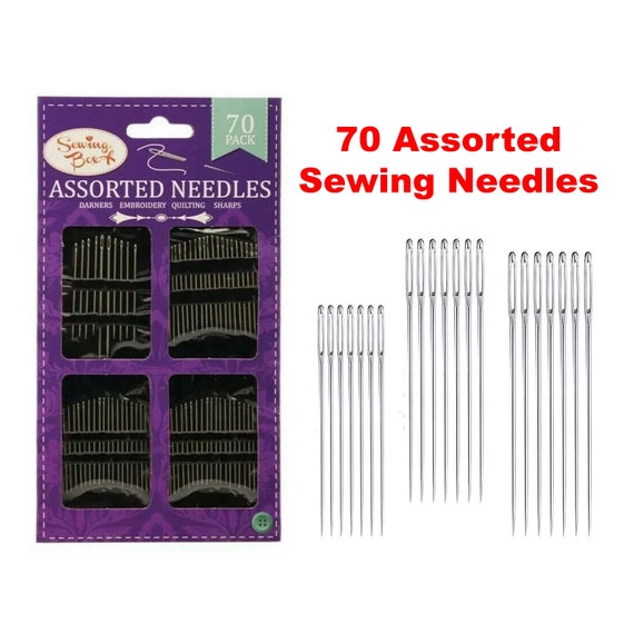 70 Piece Pack Assorted Hand Sewing Needles Including Darners Embroidery  Quilting Sharps General Eye Sew Sewing Needles Needle Needlework Set 