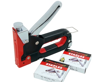 3 In 1 Staple Gun Stapler + 600 Staples Suitable for 4-14mm Staples 10-12mm U Staples & 10-14mm Nails Sturdy Impact Pressure Adjustment Lock