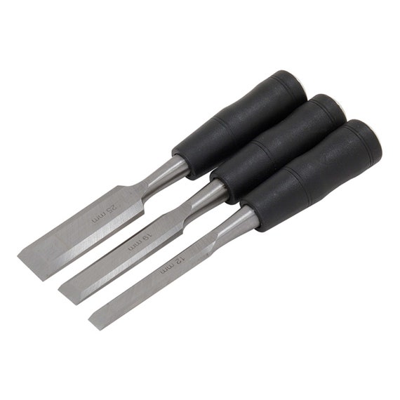 3 Piece Wood Chisel Set 12mm 19mm 25mm Drop Forged Bevel Edged Soft Hard Wood  Chisels Sculpture Carving Woodworking Carpenter Carpentry Tool 