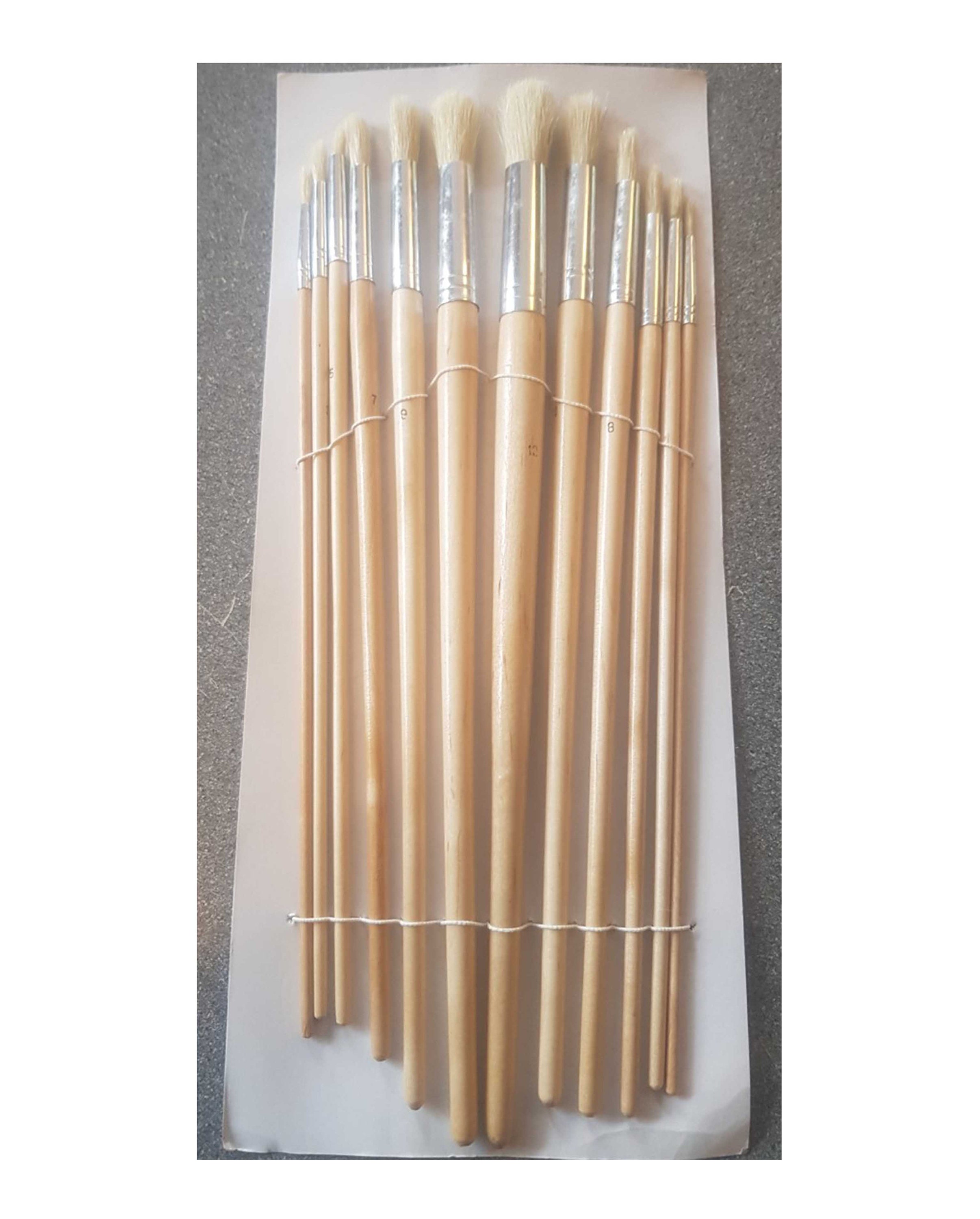 12PC LONG HANDLE WOODEN ROUND HEAD ARTIST PAINT BRUSH SETS Art Craft  Brushes NEW 5057502808165 
