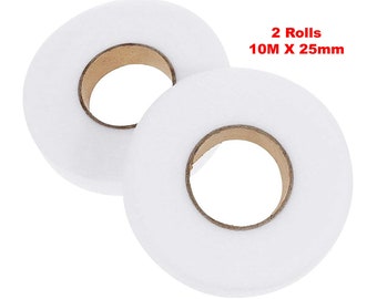 2 Rolls Of 10M X 25mm Hemming Tapes Hem Tape White Hem Webbing Iron On Adhesive Hemming Tape Fabric Fusing Tape No Stitching No Sewing Tapes