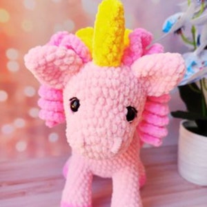 Crochet pattern plushie unicorn/ Amigurumi tutorial fantasy animals/ Baby stuffed unicorn crochet pattern/ English pattern pdf image 4