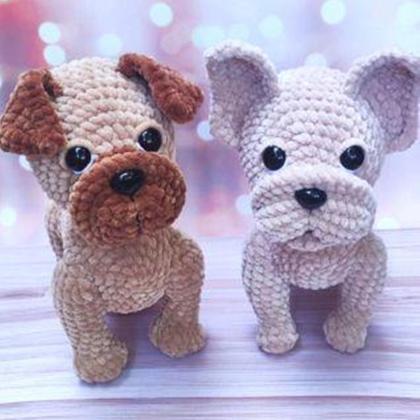 Lot de 2 motifs au crochet, motif chien au crochet, motif carlin et bouledogue français Amigurumi, motif chiot Amigurumi