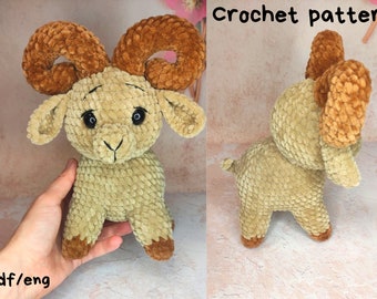 Crochet pattern ram, Amigurumi plushie pattern pdf, Crochet bison pattern, English pattern amigurumi pdf