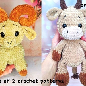 Bundel met amigurumi-haakpatronen ram en stier (pdf)