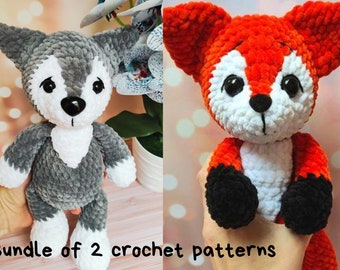 ONLY ENGLISH/ Bundle of 2 crochet patterns/ Amigurumi wolf crochet pattern/ Crochet fox pattern pdf