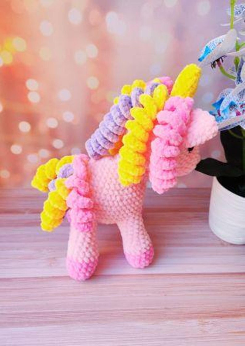 Crochet pattern plushie unicorn/ Amigurumi tutorial fantasy animals/ Baby stuffed unicorn crochet pattern/ English pattern pdf image 6