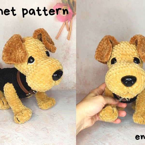 Patron crochet chien airedale terrier, Patron chiot Amigurumi, Patron chien peluche au crochet, Patron anglais amigurumi pdf