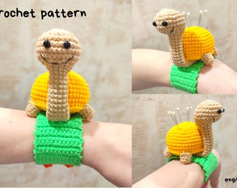 Free crochet pattern turtle/ Wrist pincushion amigurumi tutorial/ Easy crochet pattern funny turtle/ English pattern amigurumi pdf