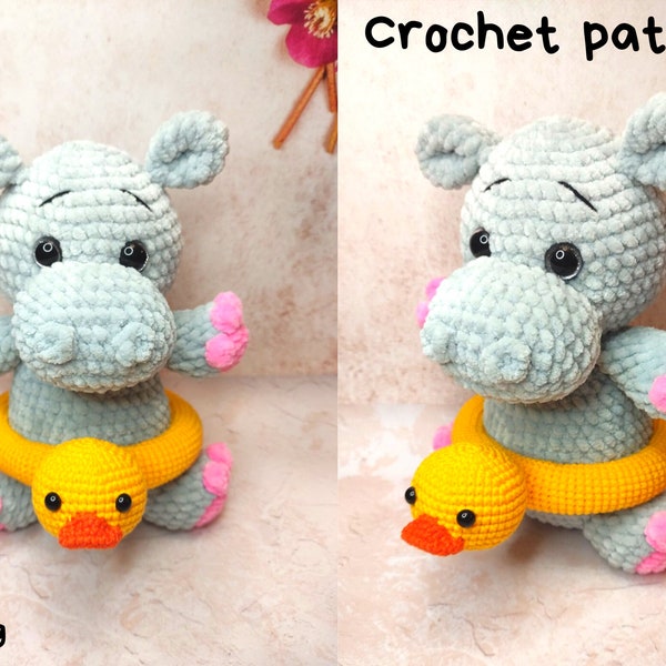 Crochet pattern plush hippo/ Amigurumi safari animals pattern/ Large crochet toy amigurumi/ English pattern amigurumi pdf