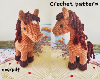 かぎ針編みの馬のぬいぐるみパターン/ 編みぐるみのチュートリアル