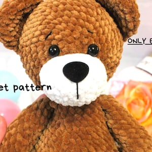 Schema all'uncinetto per orsetto di peluche amigurumi, schema all'uncinetto per orsetto di peluche, download immediato schema all'uncinetto per peluche in inglese in formato PDF