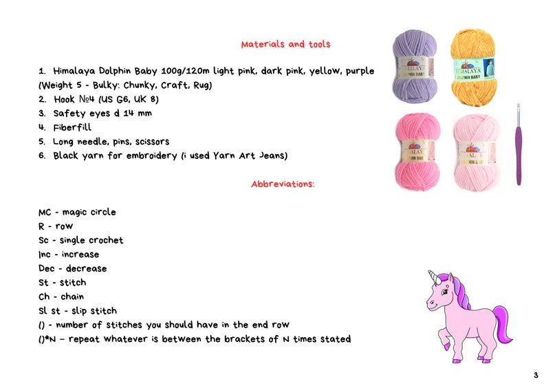 Crochet pattern plushie unicorn/ Amigurumi tutorial fantasy animals/ Baby stuffed unicorn crochet pattern/ English pattern pdf image 3