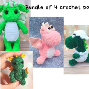 Bundle of 4 crochet patterns/ Amigurumi tutorial stuffed dragon/ Fantasy animals crochet pattern/ English pattern amigurumi pdf