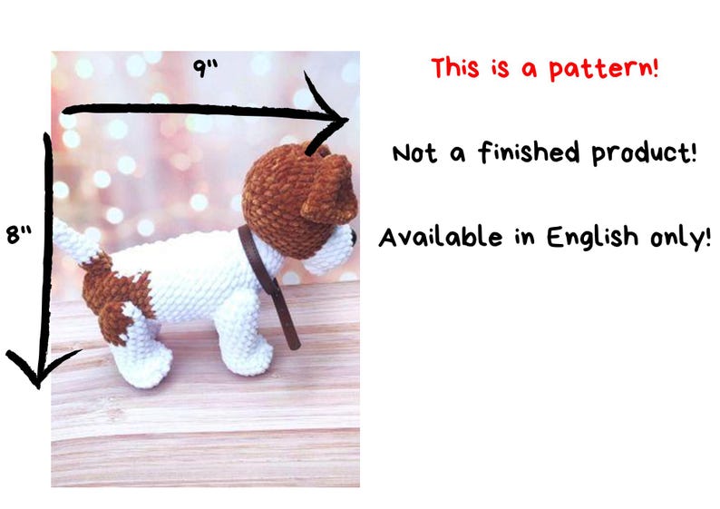 Gehaakt hondenpatroon, amigurumipatroon Jack Russell Terrier, haakpatroon gevulde puppy, Engels patroon amigurumi pdf afbeelding 3