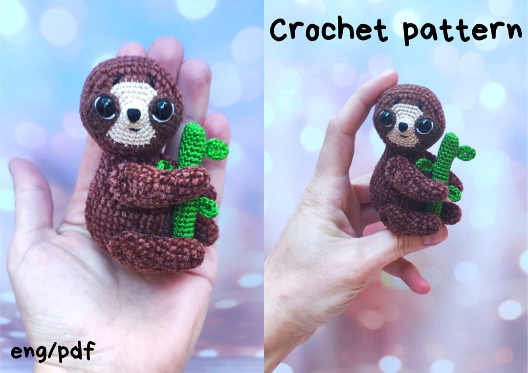 Amigurumi Crochet Sloth Pattern, Miniature Stuffed Animal (PDF Pattern ...